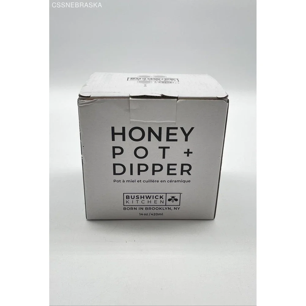 New Bushwick Kitchen Honey Pot‎ with Dipper Ceramic Jar with Lid | 14 oz